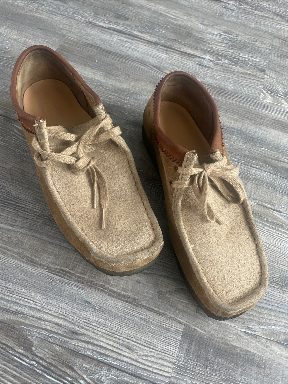 MENS CLARKS ORIGINALS Wallabees Dual-Tone Suede Brown SIZE US 8.5